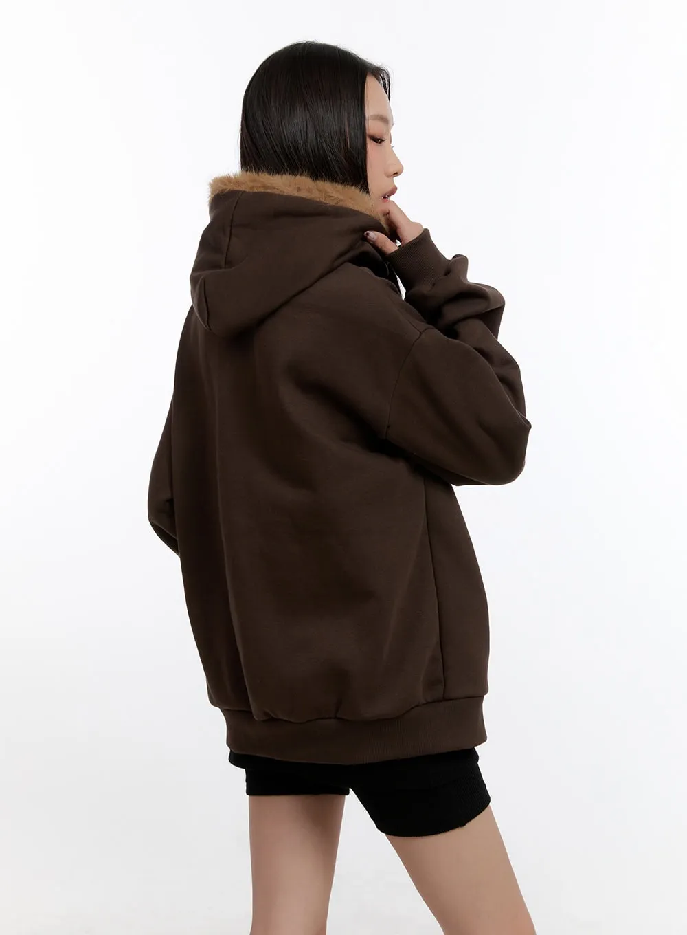 Fuzzy Hooded Lettering Sweatshirt CN421
