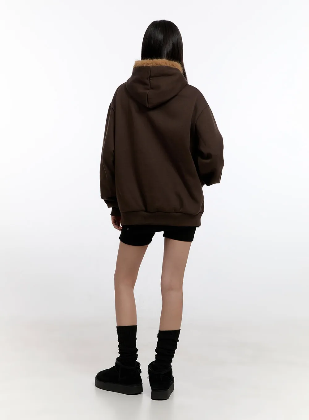 Fuzzy Hooded Lettering Sweatshirt CN421
