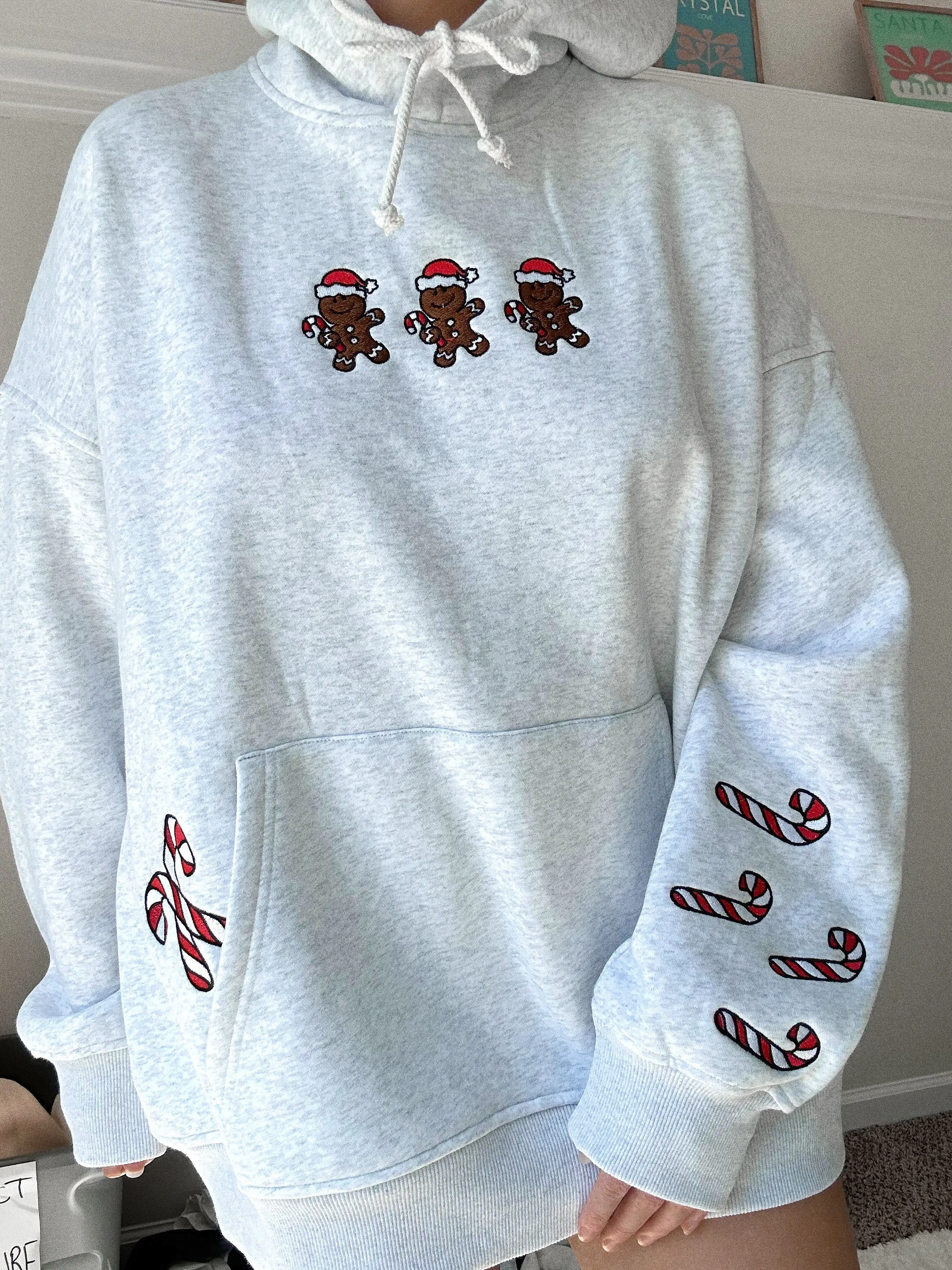 Grey Gingerbread Recipe Christmas Embroider Hoodie