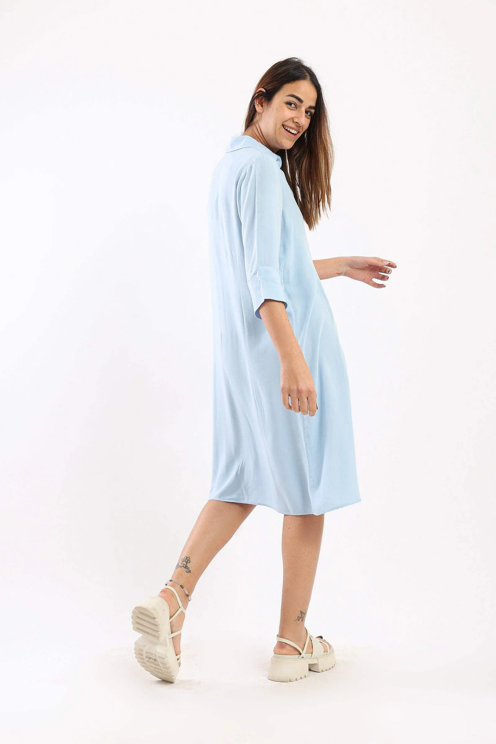 Hidden Placket Shirt Dress