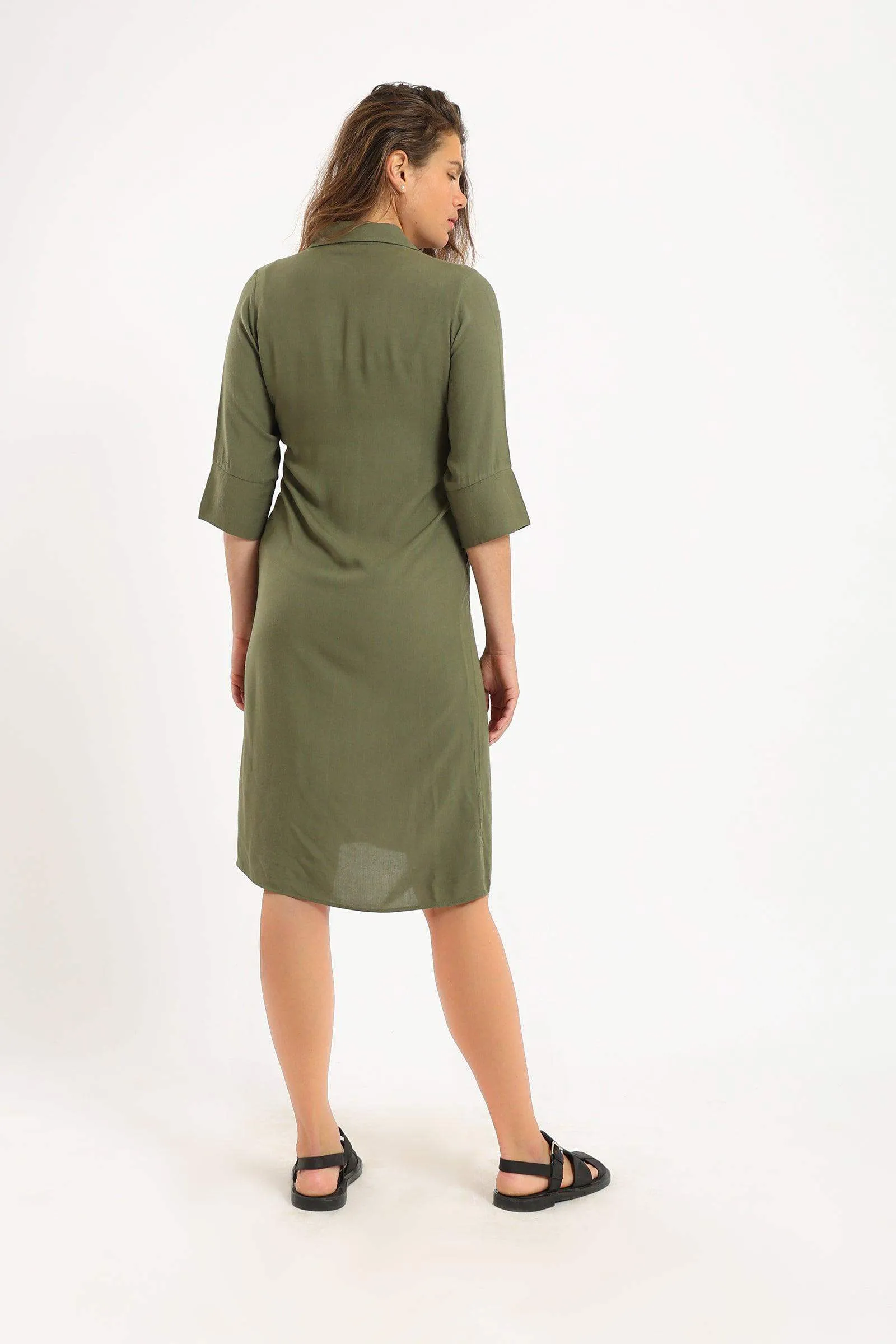 Hidden Placket Shirt Dress