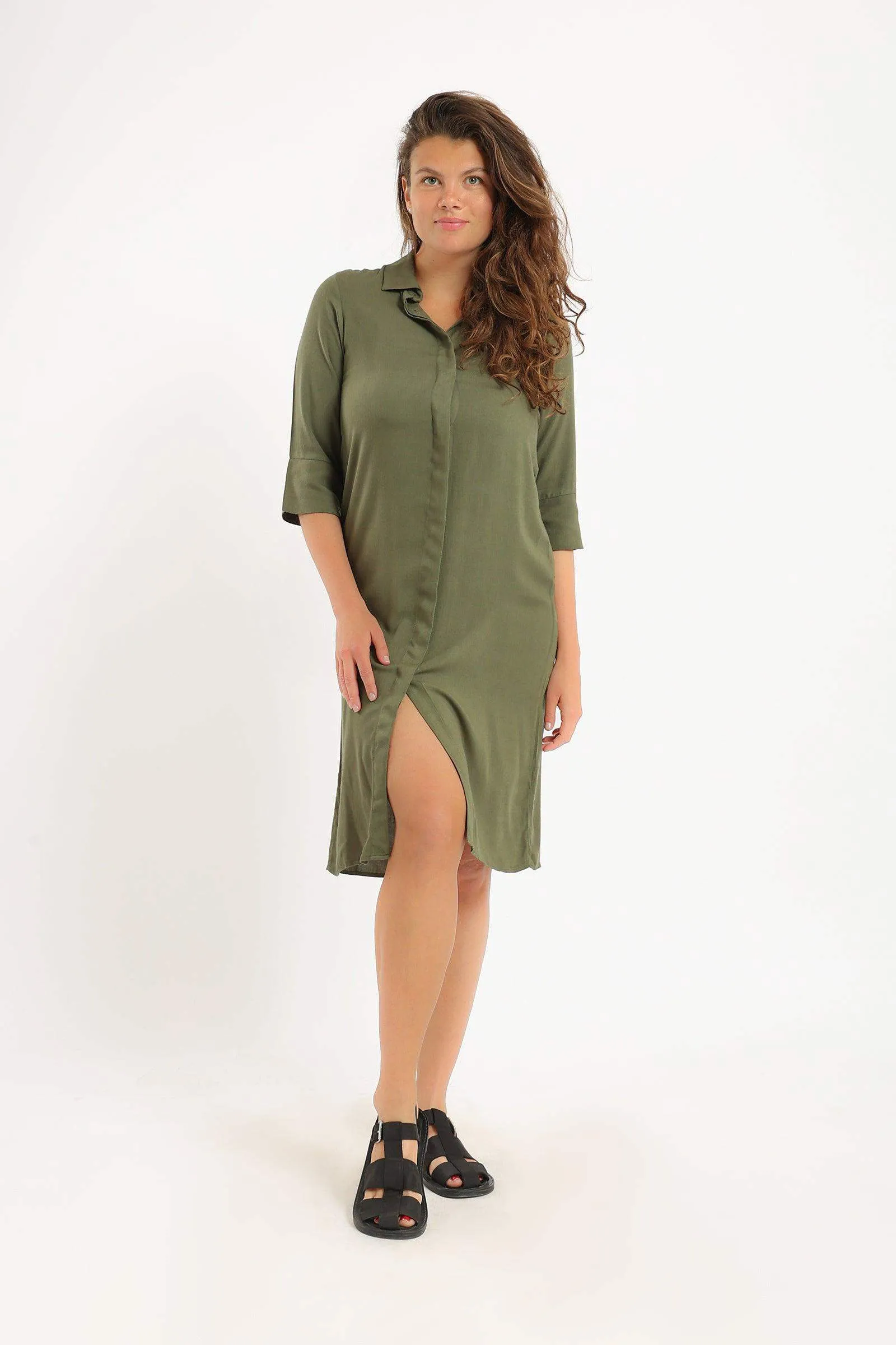 Hidden Placket Shirt Dress