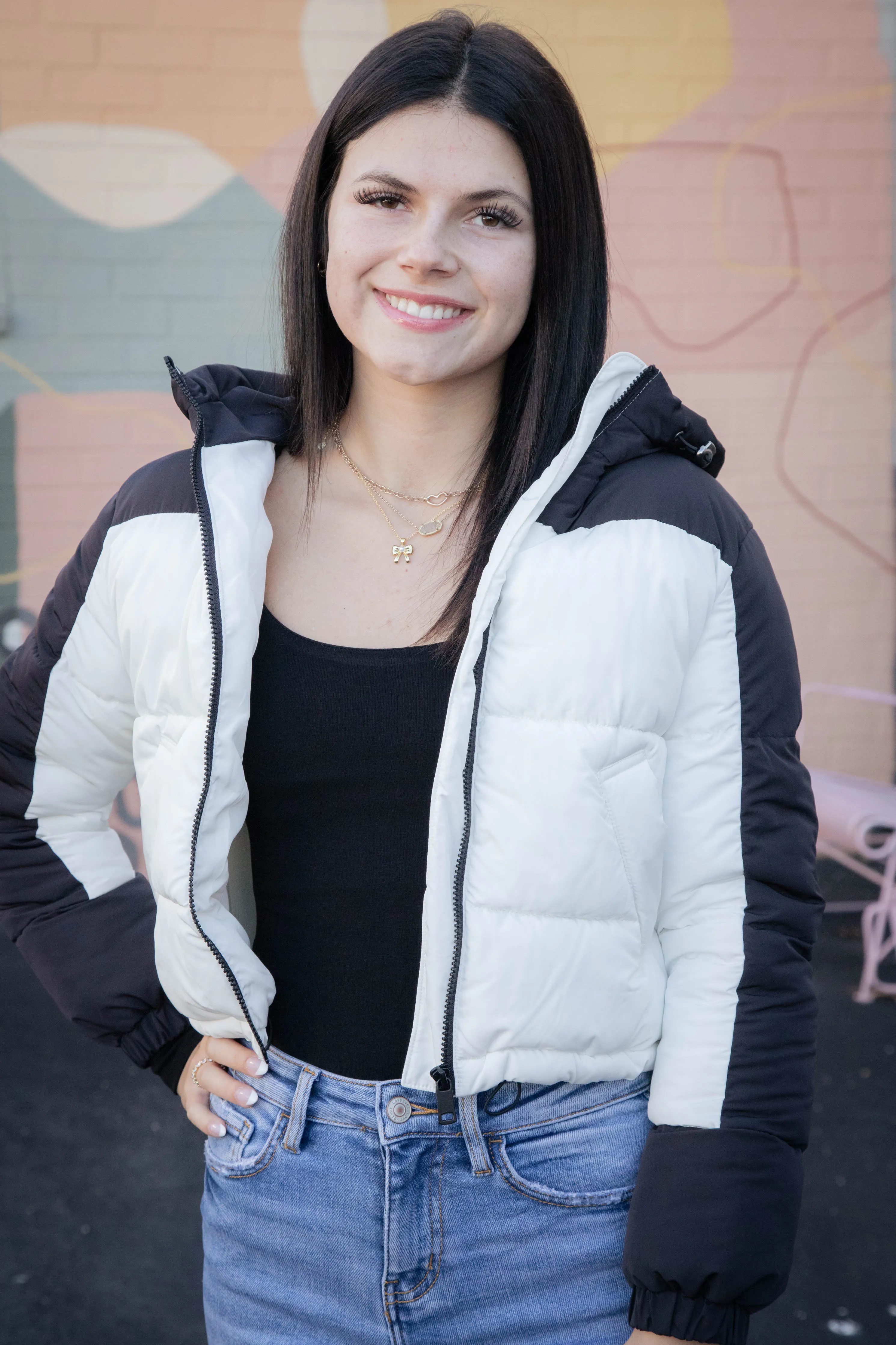 Joi Color Block Puffer Jacket, Off White