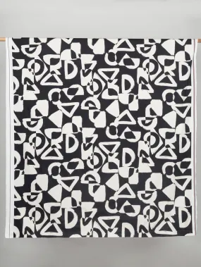 Large Geo Brushstroke Print Stretch Cotton Sateen - Black   White - Swatch