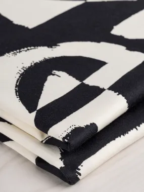 Large Geo Brushstroke Print Stretch Cotton Sateen - Black   White