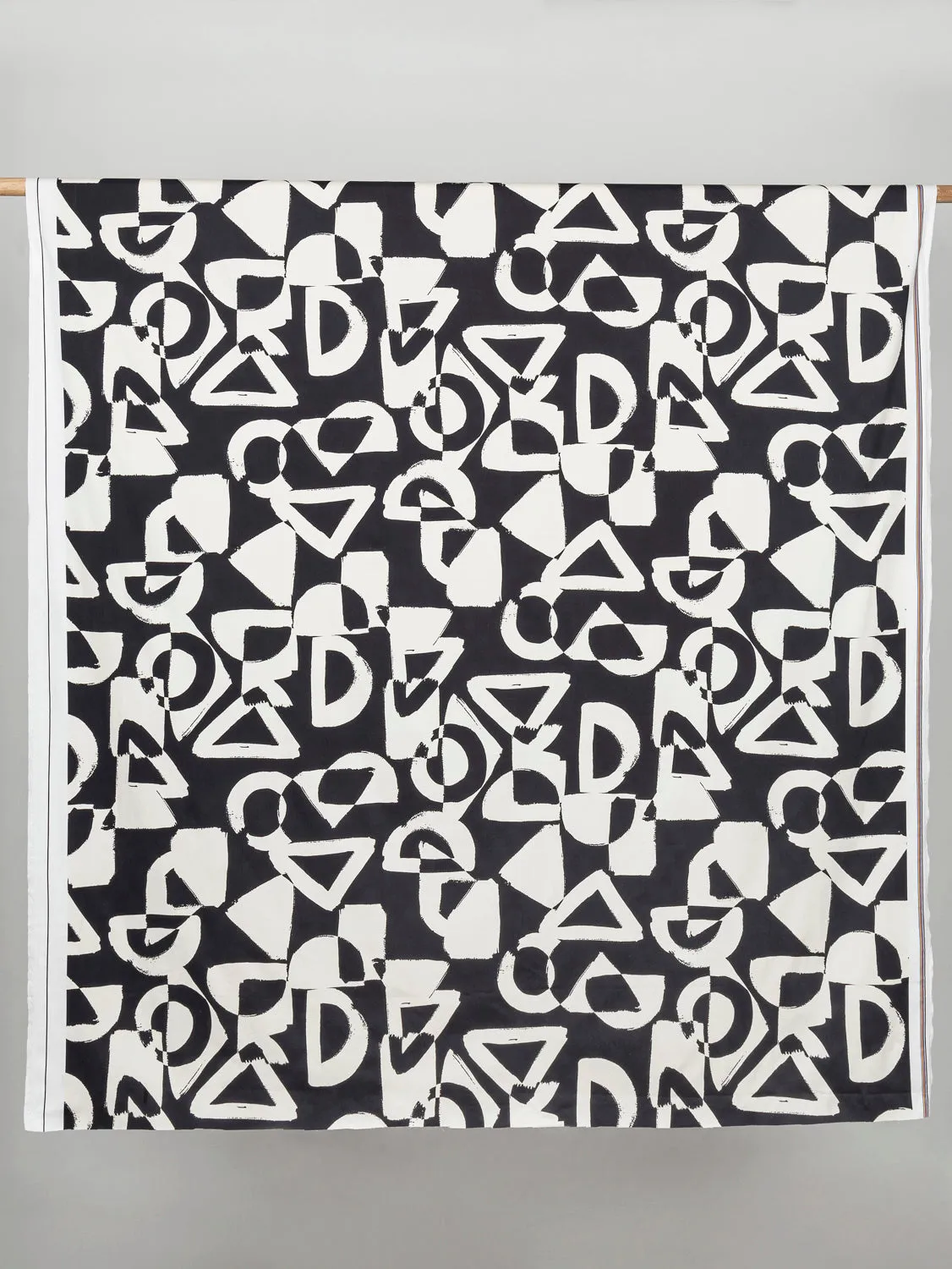 Large Geo Brushstroke Print Stretch Cotton Sateen - Black   White