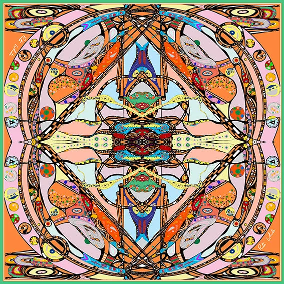 Life in Orange & Pink, 110cm Square Silk Scarf