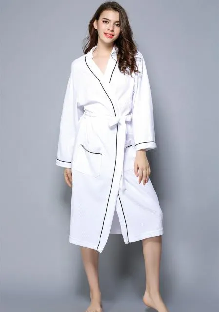 Mens Cotton Thin Waffle Bathrobe Sleepwear Hotel Bath robe Towel Plus Size Women Long White Lounge Nightgown