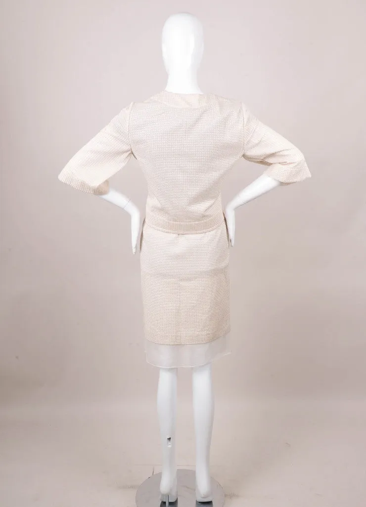 New With Tags Beige Textured Cotton Skirt Suit