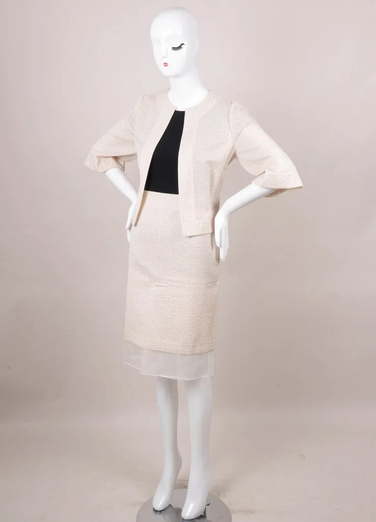 New With Tags Beige Textured Cotton Skirt Suit