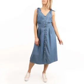 Next Blue Denim Button Sleeveless Midi Dress