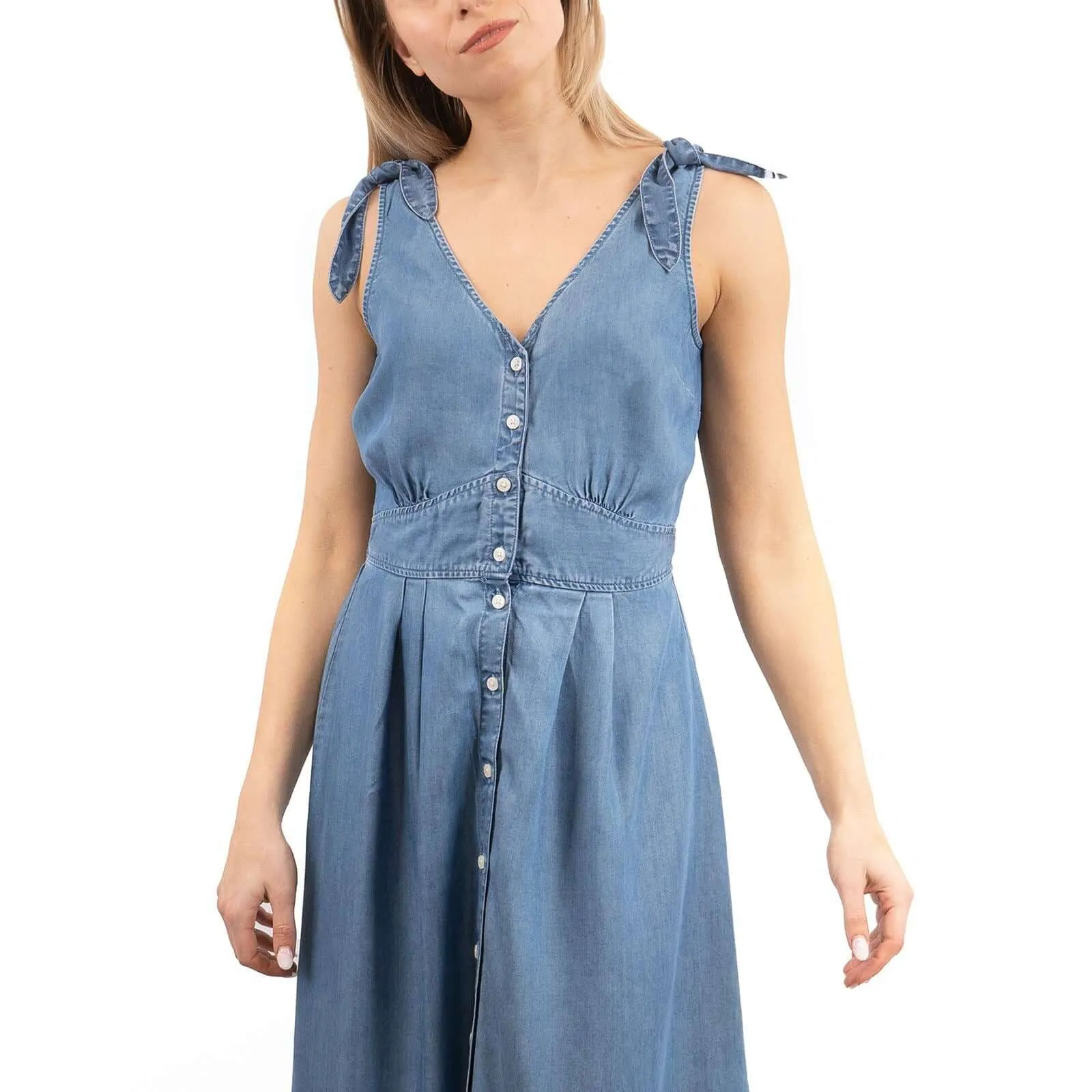 Next Blue Denim Button Sleeveless Midi Dress