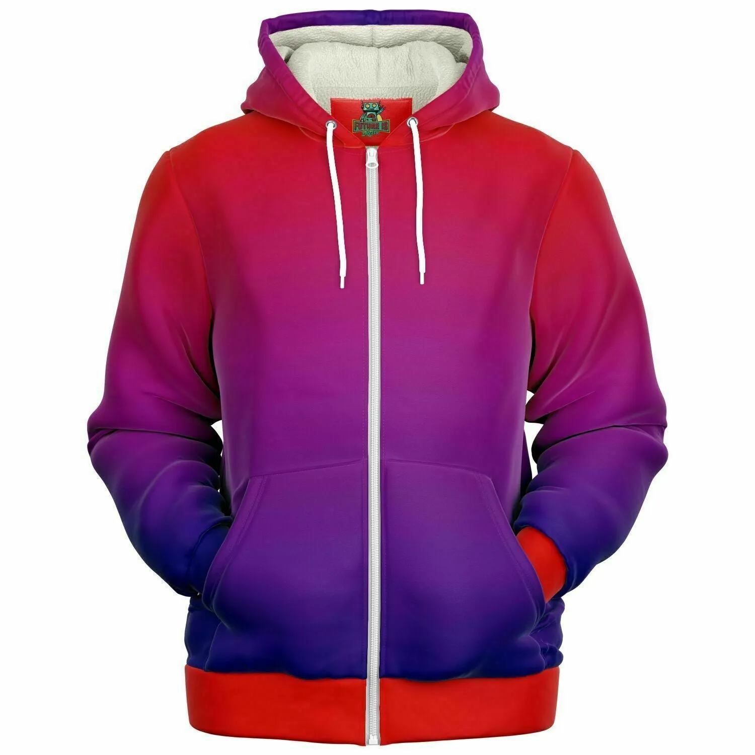 Purple and Scarlet Ombre Microfleece Zip Hoodie - Handcrafted Comfort