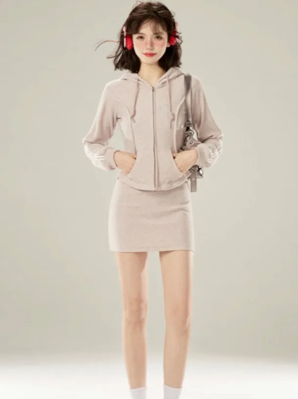 Purple Sporty Light Skirt Zip-up Hoodie