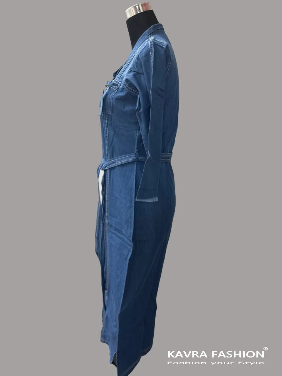 Readymade Blue 100% Denim Front Open Kurti with Denim Belt