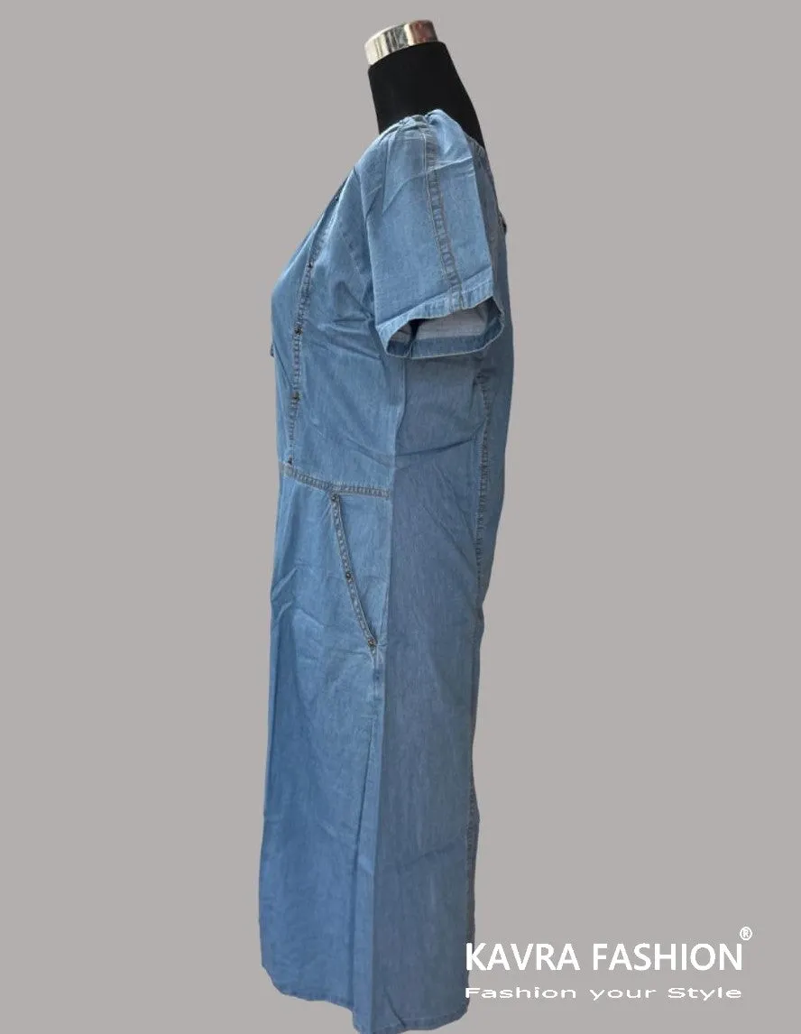 Readymade Blue 100% Denim Knee Length Kurti