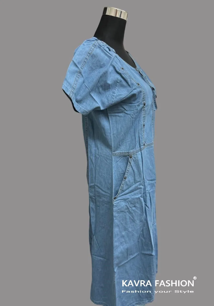 Readymade Blue 100% Denim Knee Length Kurti