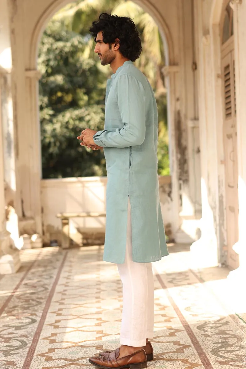 Sage Green Pleated-Cuff Kurta Set