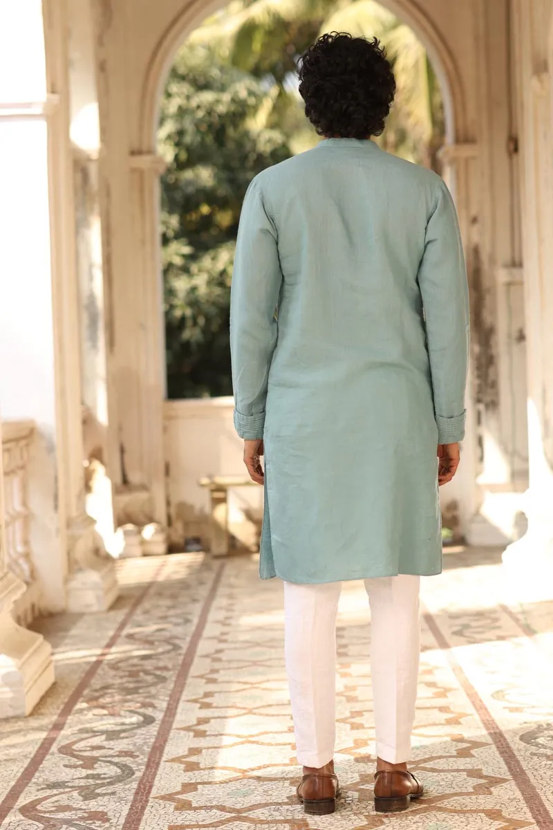Sage Green Pleated-Cuff Kurta Set