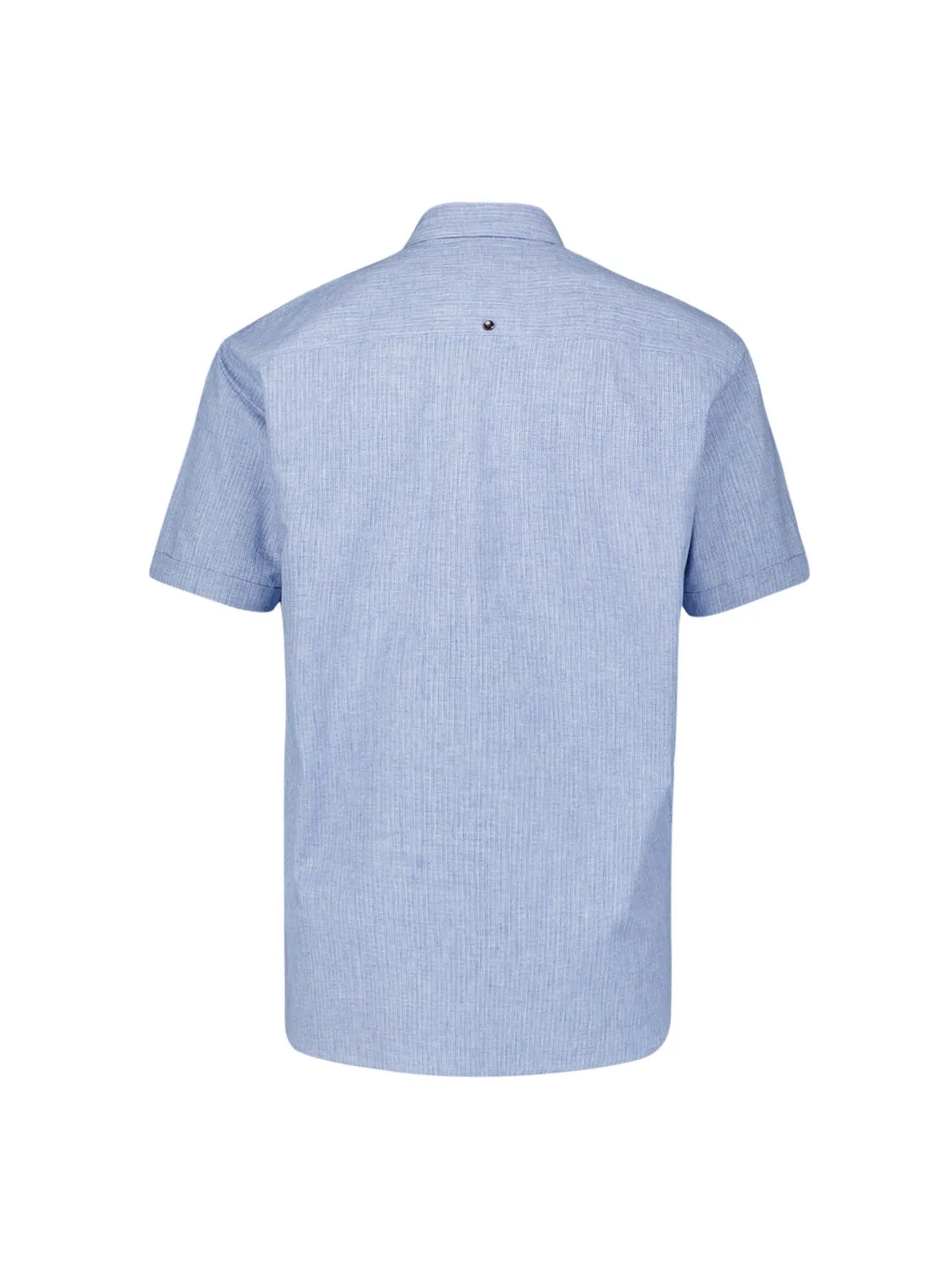 Short-Sleeved Shirt in Two-Colored Cotton-Linen Blend | Cobalt