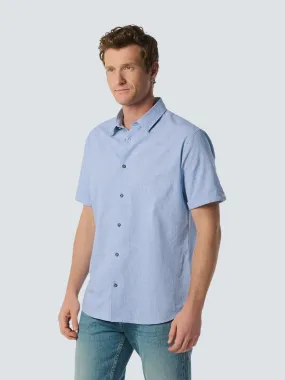 Short-Sleeved Shirt in Two-Colored Cotton-Linen Blend | Cobalt