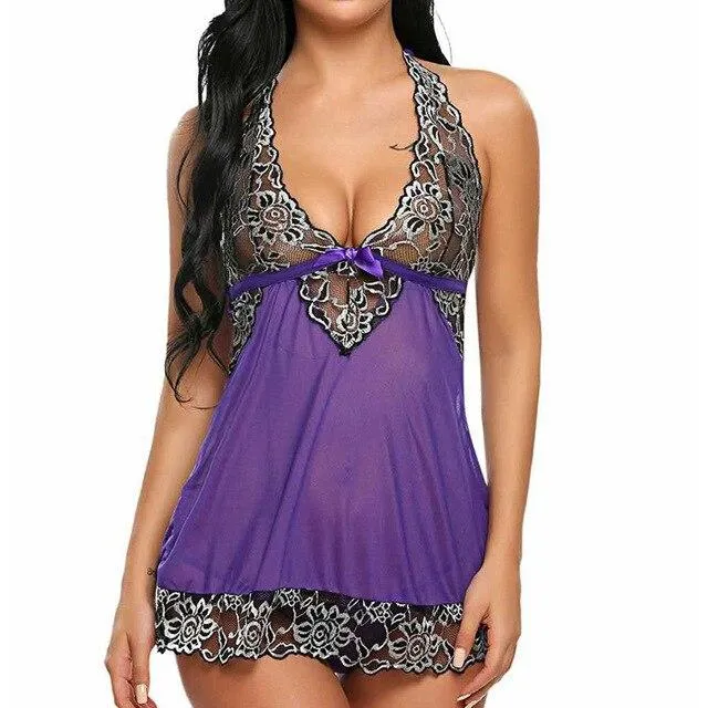 Sleepwear Gecelik Nightgowns Sleepshirts Women Sexy Lingerie Nightwear Underwear Vintage Lace Babydoll Nightwear Sling Backless