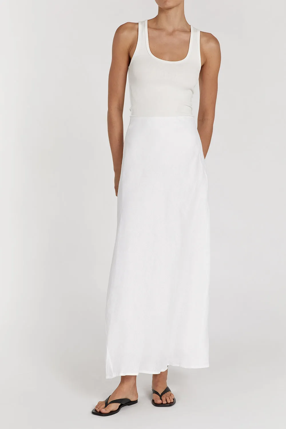 SYRAH WHITE LINEN MIDI SKIRT