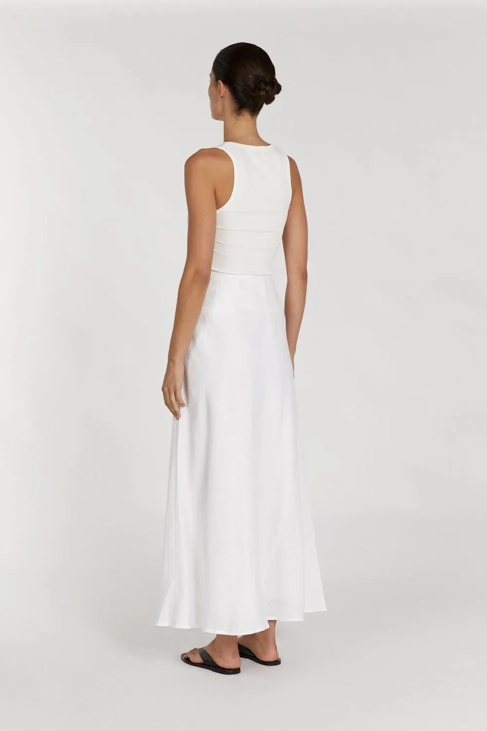 SYRAH WHITE LINEN MIDI SKIRT