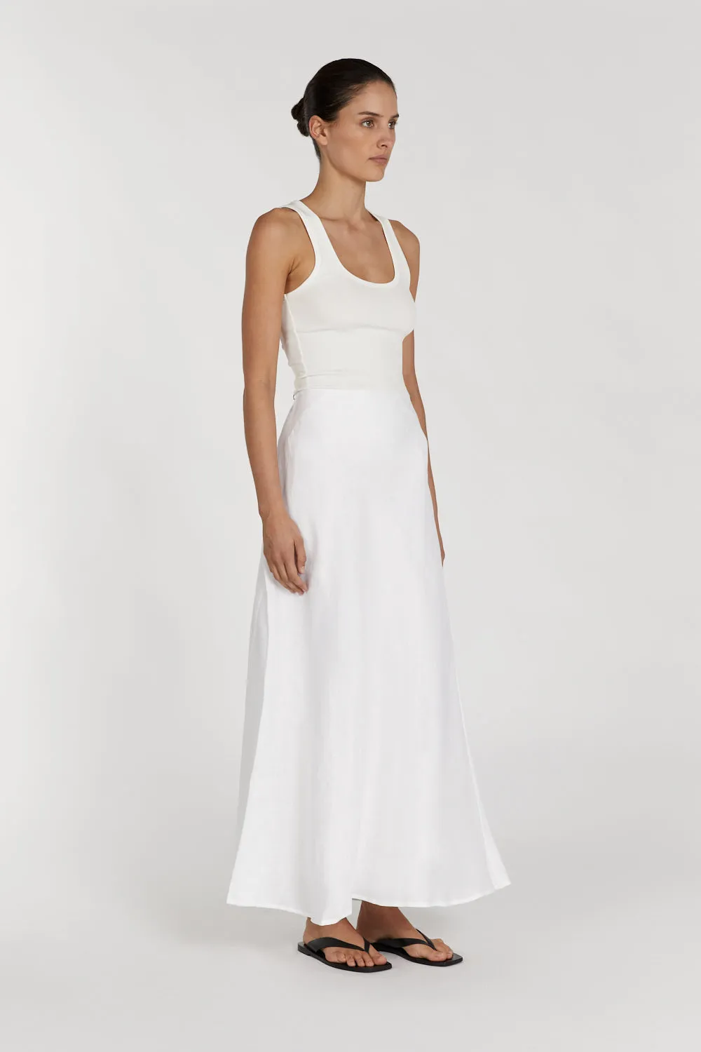 SYRAH WHITE LINEN MIDI SKIRT