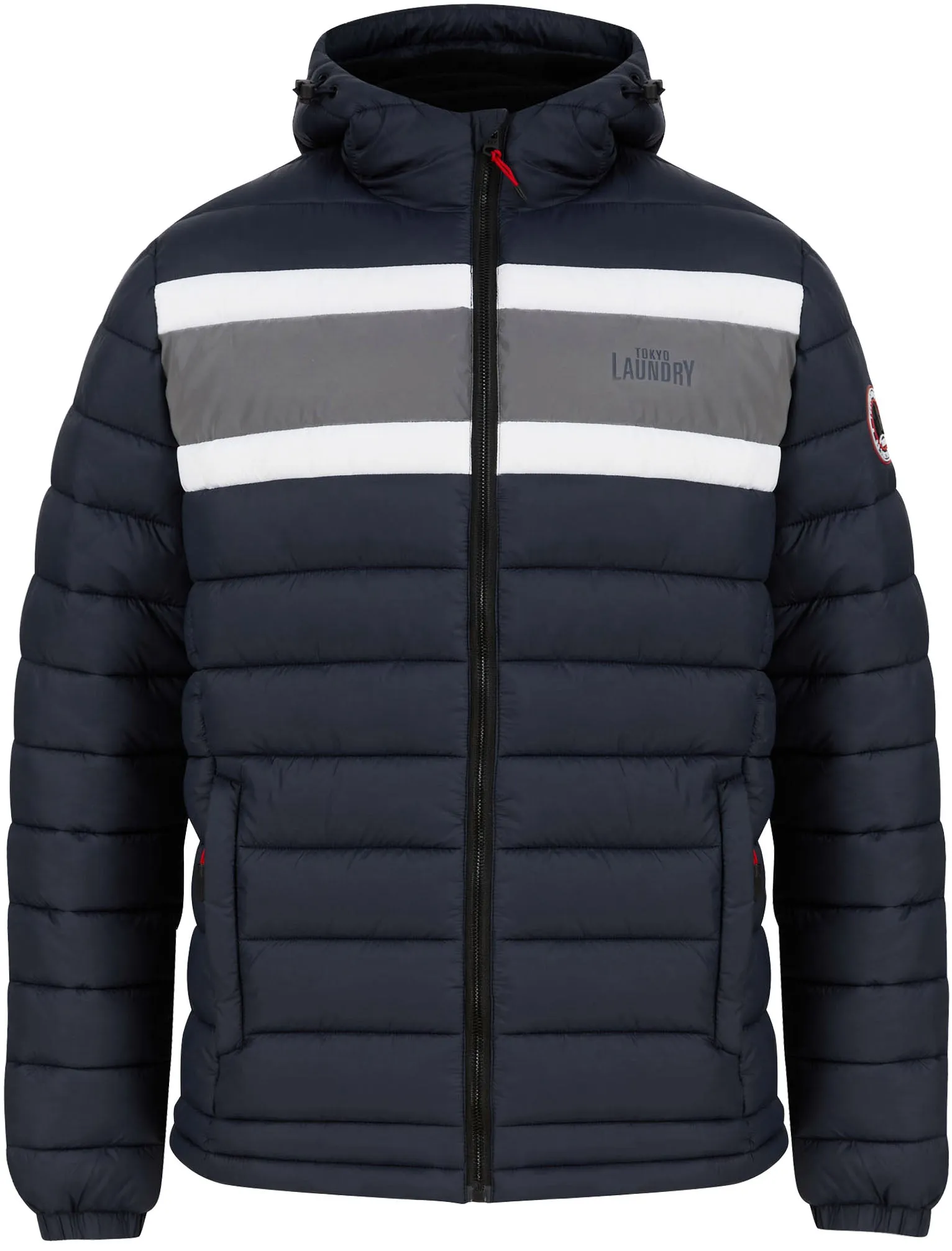 Talasi Colour Block Quilted Puffer Jacket with Fleece Lined Hood in Sky Captain Navy - Tokyo Laundry Active Tech