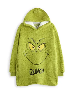 The Grinch Embroidered Face Kids Green Blanket Hoodie