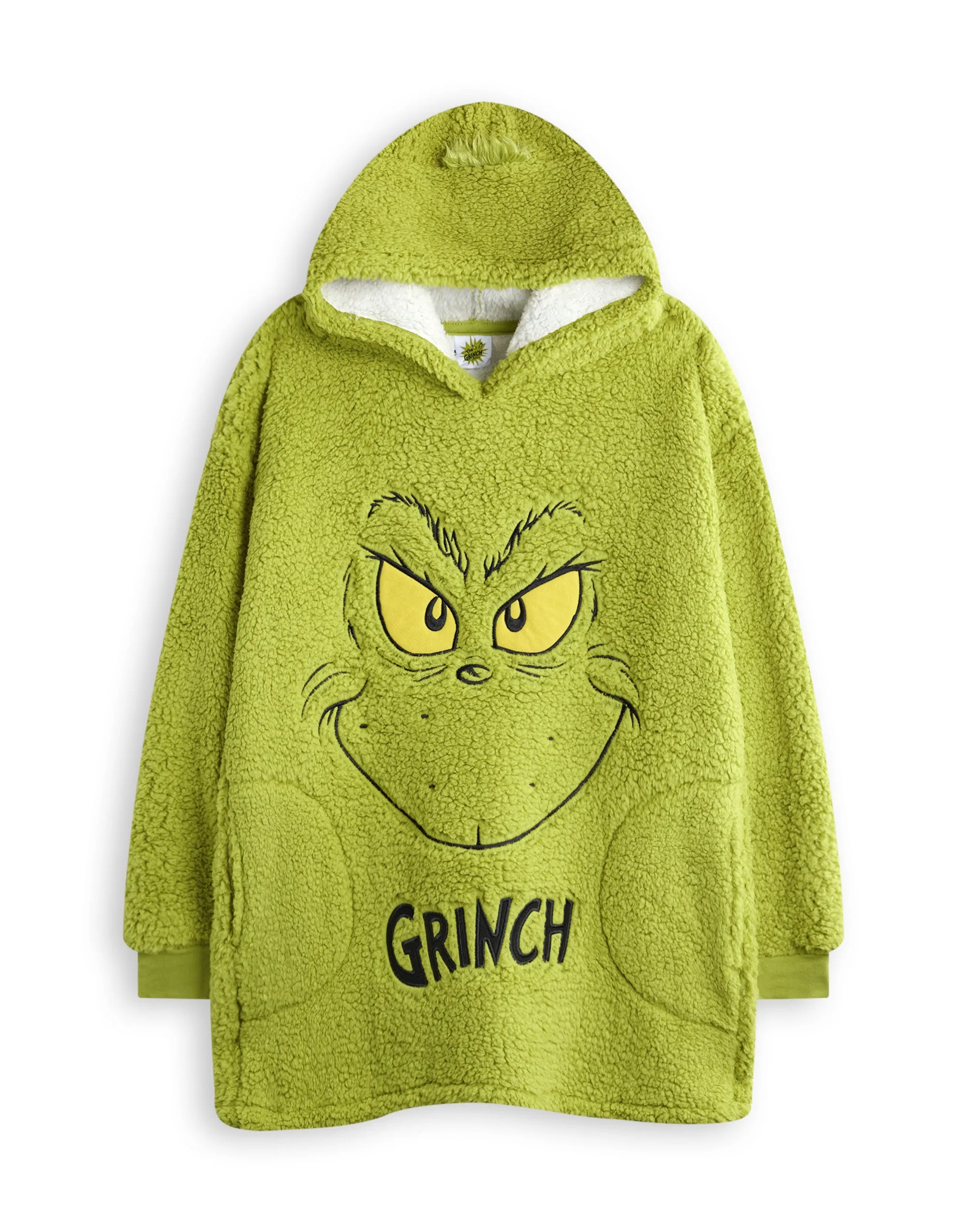 The Grinch Embroidered Face Kids Green Blanket Hoodie