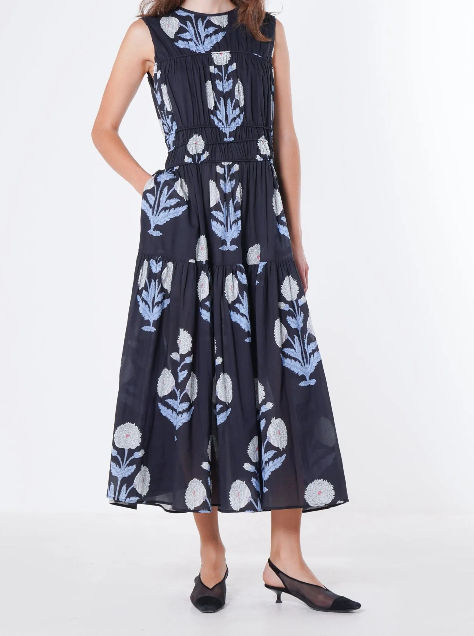 TRIPLE GATHERED DRESS | BLUE