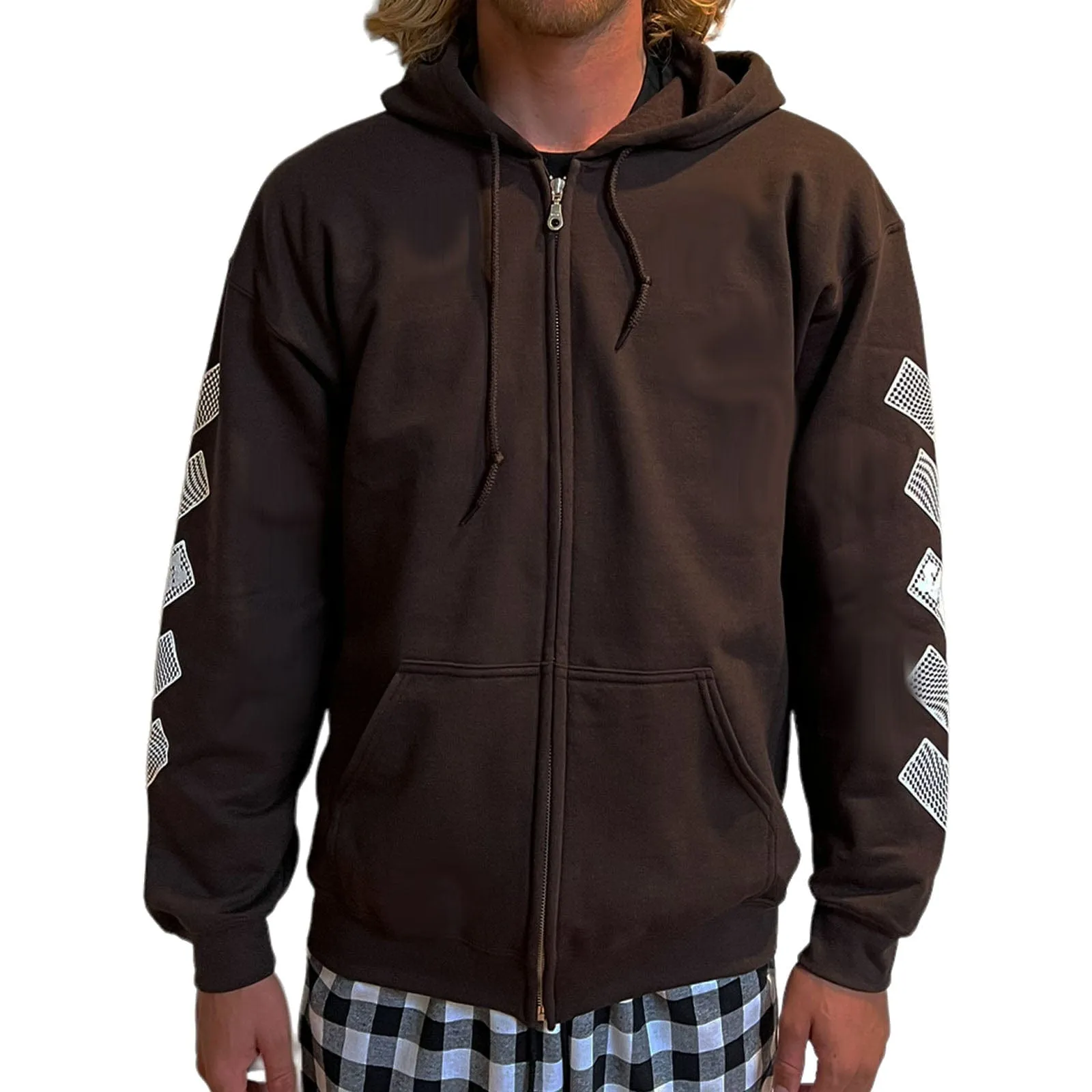 Trippy Check Zip Hoodie - Dark Chocolate Brown