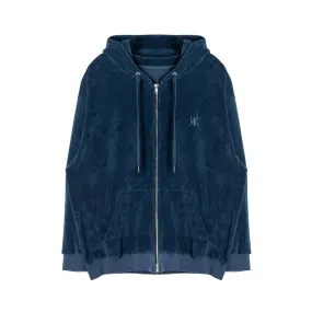 Velour corduroy hood zip-up blue