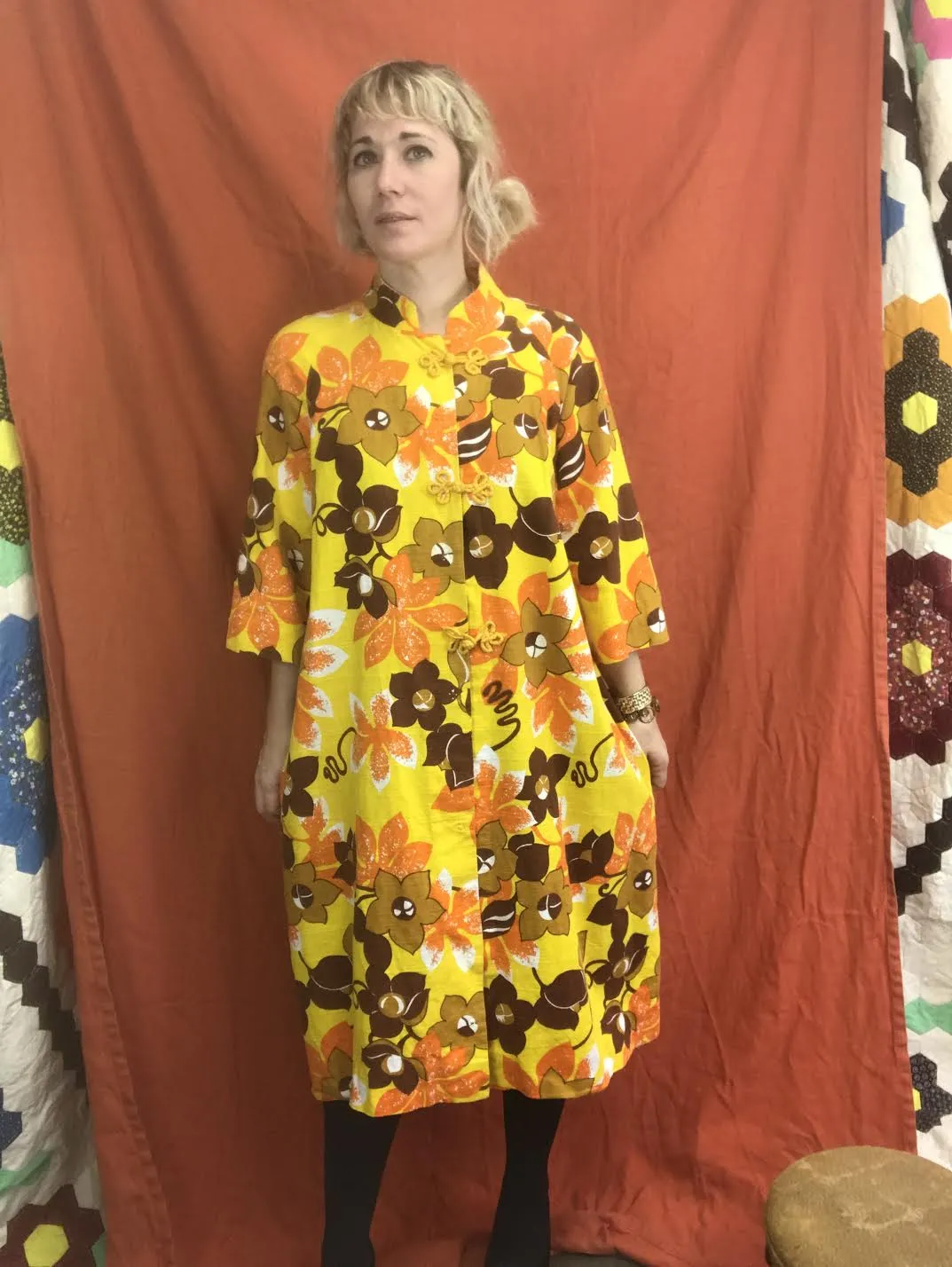 Vintage 60s 70s | Psychedelic Day Glo Hawaiian Bohemian MOD Kaftan MuuMuu Dress