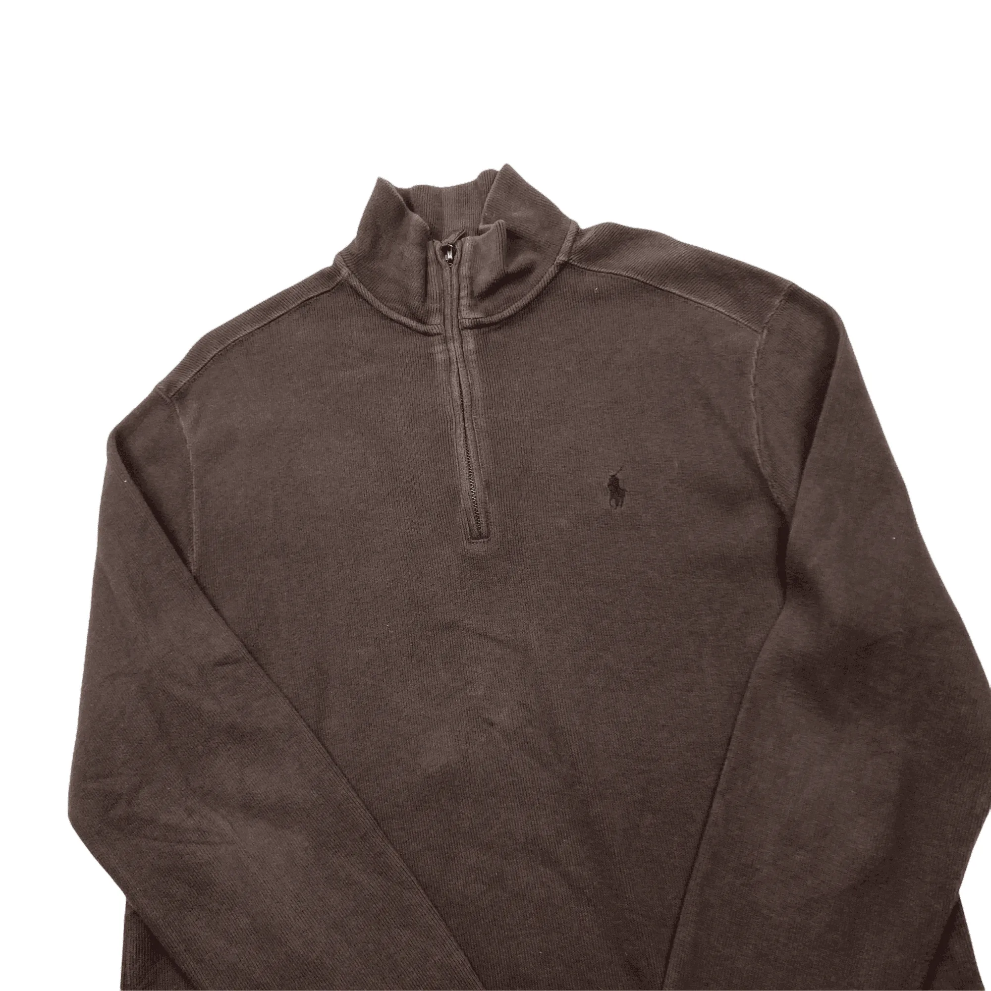 Vintage 90s Brown Polo Ralph Lauren Quarter Zip Sweatshirt - Small