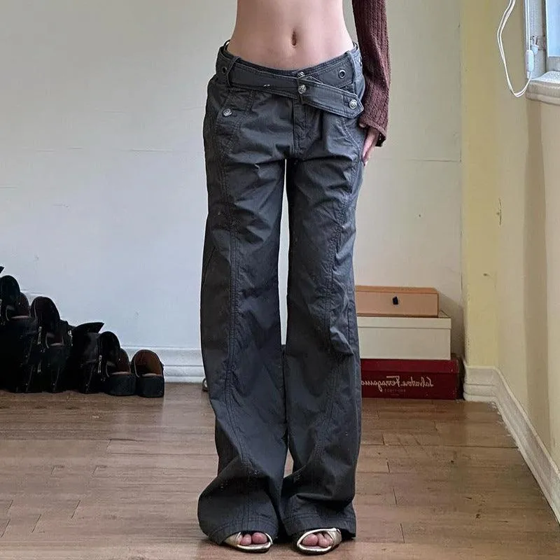 Vintage Belt Flared Pants
