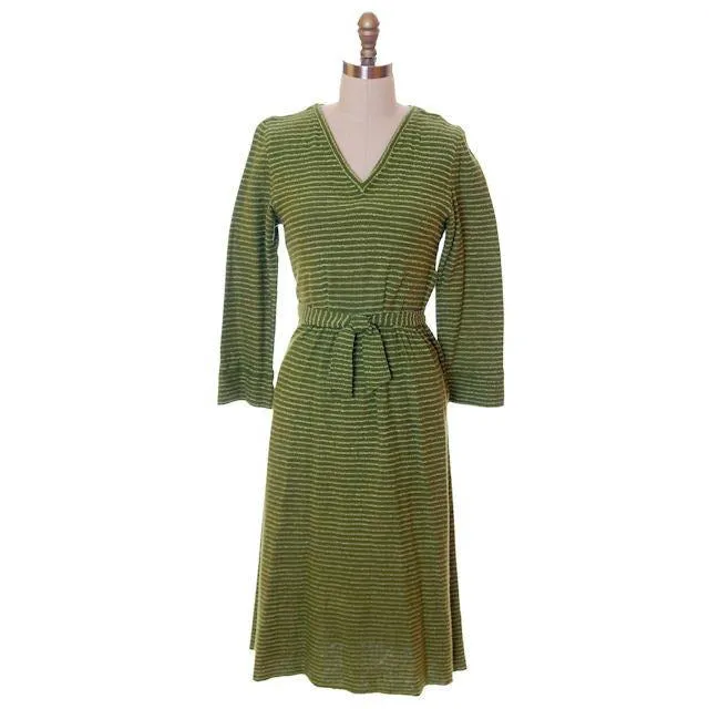 Vintage Green Striped Wool Knit Dress 1940s Sacony 32-25-36