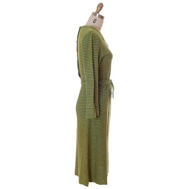 Vintage Green Striped Wool Knit Dress 1940s Sacony 32-25-36