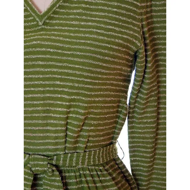 Vintage Green Striped Wool Knit Dress 1940s Sacony 32-25-36