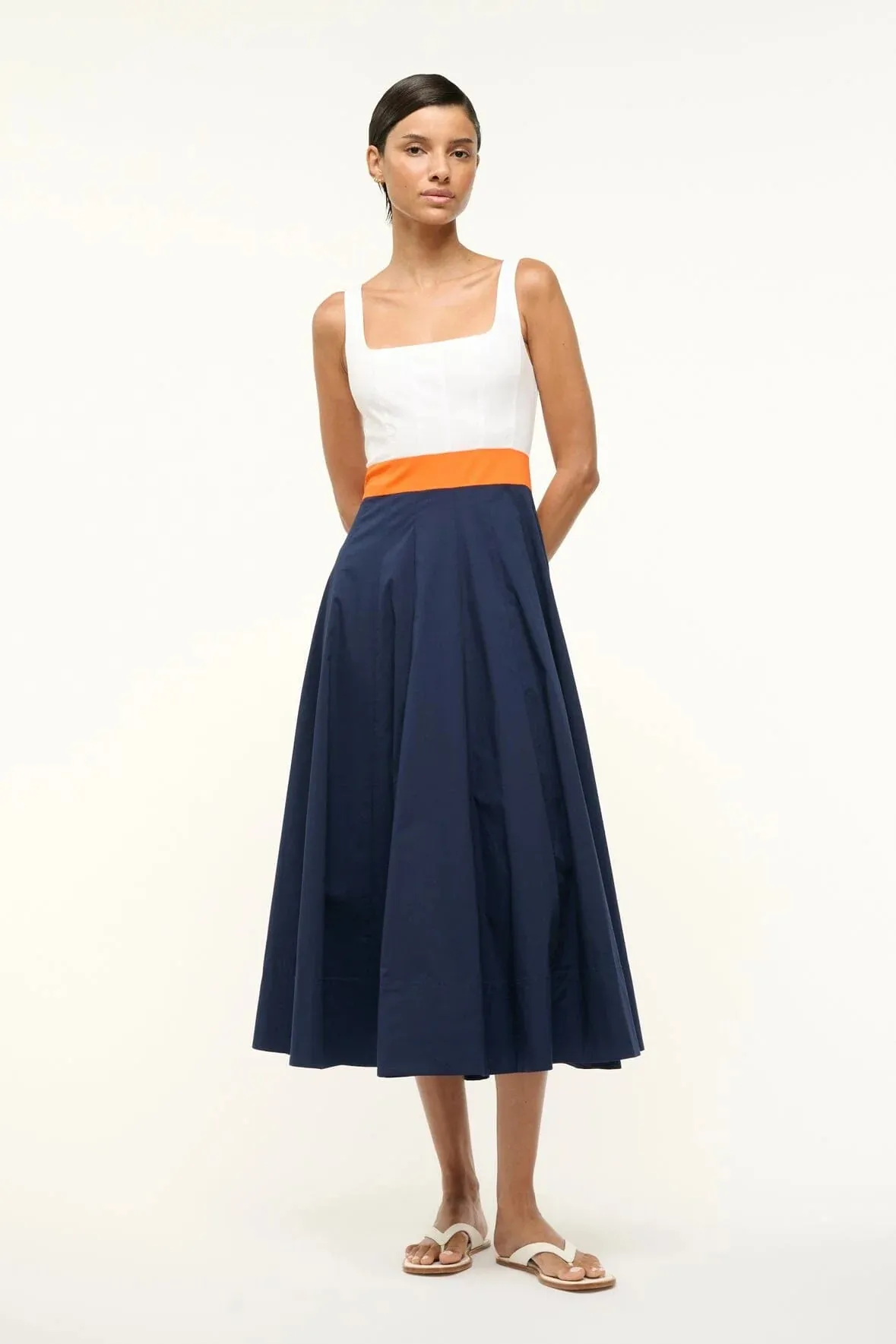 Wells Dress White/Apricot/Navy